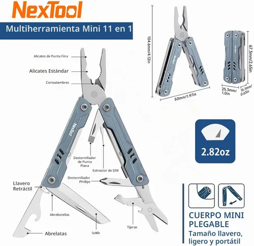 Vista 5 de NexTool Mini Sailor S11 Llavero multiherramienta, alicates EDC 11 en 1 (azul)