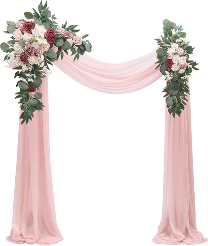 Vista 14 de Floroom Kit de Flores de Arco con Cortinas (Paquete de 4) - 2 piezas de Guirnalda Floral Artificial Rosa Rubor con 2 piezas de Tela Drapeada