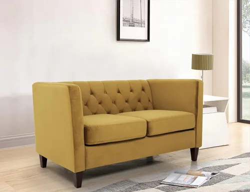 Vista 4 de Container Furniture Direct Muebles clásicos capitoné modernos tapizados de tela de terciopelo de tres plazas, cómodos sofás de oficina y mini sofás