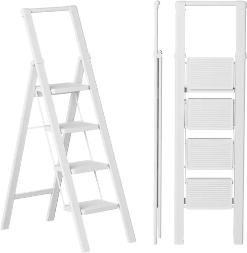 Vista 15 de SOLADDER Escalera de 3 escalones, taburete plegable ligero, grano de madera Woodgrain