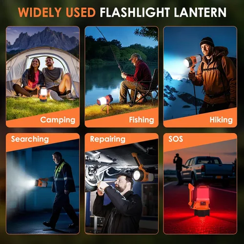 Vista 8 de BOBKID Linterna de campamento recargable con trípode, 6 modos, linterna LED de mano con 4000 lm, IPX4 impermeable reflector luz de trabajo