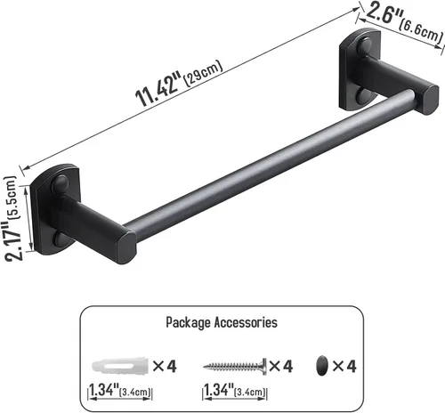 Vista 4 de Toallero negro, toallero de mano para baño, colgador de toallas montado en la pared, soporte para toallas de baño de cocina, barra de toalla