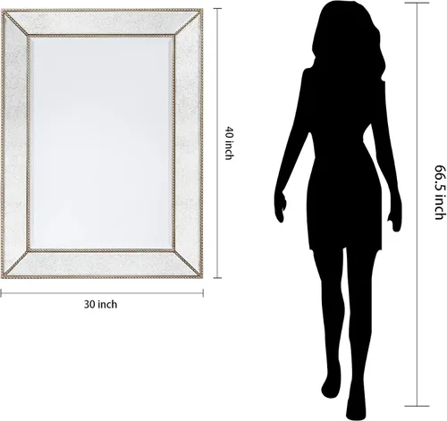 Vista 8 de Empire Art Direct Espejo de pared rectangular con marco de madera maciza biselada con cuentas de champán, listo para colgar, sala de estar