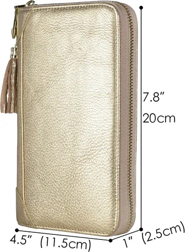 Vista 5 de Easyoulife - Monedero de cuero con cremallera, billetera portatarjetas para mujer, bloqueo RFID
