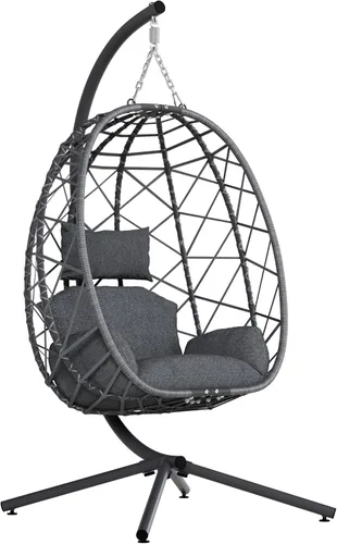 Vista 8 de SWITTE Silla colgante de huevo al aire libre con soporte, columpio