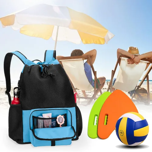 Vista 8 de Fasrom Mochila de playa de malla con cremallera inferior, mochila deportiva para gimnasio, natación, playa, piscina y viajes (diseño patente), Azul