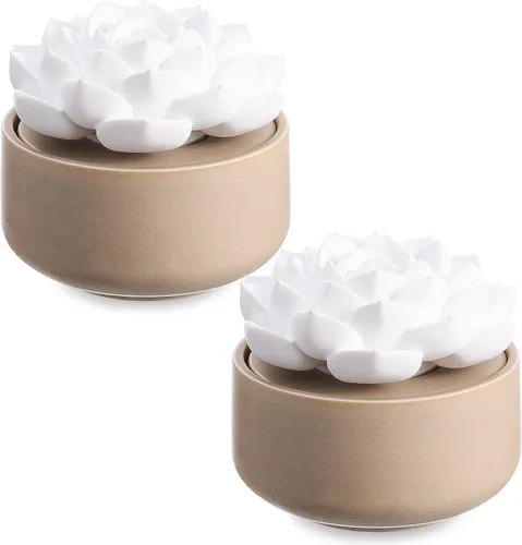 Vista 8 de Honeydak 1 pieza Difusor de cerámica de flores hecho a mano, difusor de aceite esencial pasivo de porcelana blanca con base, decoración decorativa