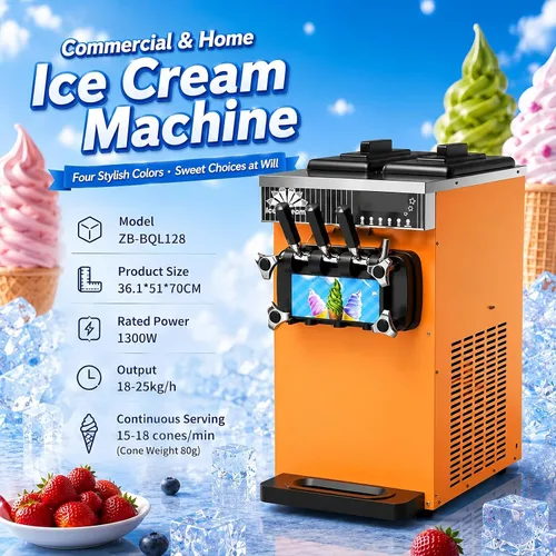 Vista 6 de Countertop 18-25kg/H Yield Soft Serve Ice Cream Machine, Commercial Three Flavor Ice Cream Maker, 3.5L x 2 Hopper with LED Panel Auto Clean, Perfect