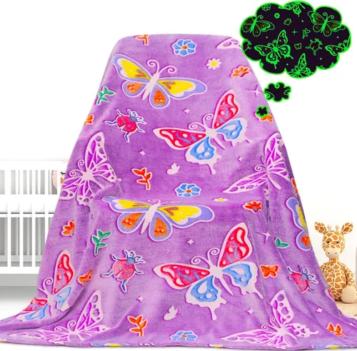 Vista 16 de Gdindff Bonita manta infantil que brilla en la oscuridad con diseño de dinosaurio para niños, de franela que brilla en la cama, sofá, sofá, manta