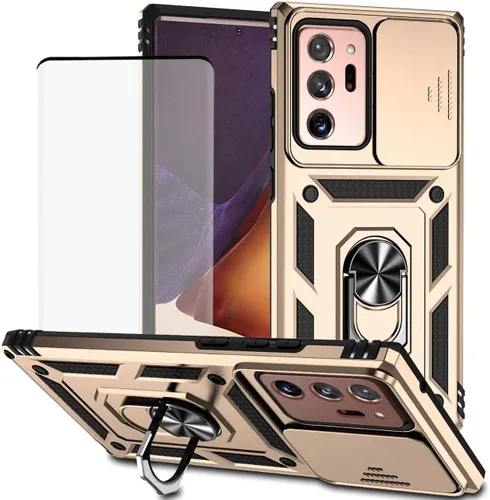 Vista 10 de Funda para Galaxy Note 20 Ultra/Samsung Note 20 Ultra N986U con protector de pantalla de vidrio templado y cubierta de cámara deslizante, anillo