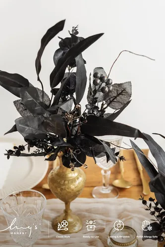 Vista 3 de Ling's moment - Juego de tallos de vegetación artificial verde, 36 piezas con 8 tipos de flores artificiales para ramos de novia de bricolaje Negro