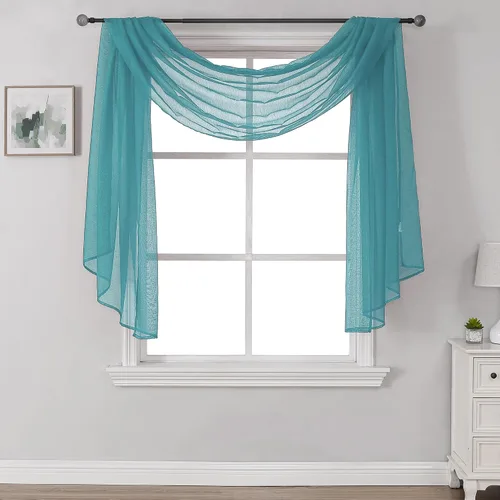 Vista 7 de Bufanda transparente para ventana de 144 pulgadas de largo, color azul bebé, perfecta como bufandas de cenefa, así como toldo de cama o decoración