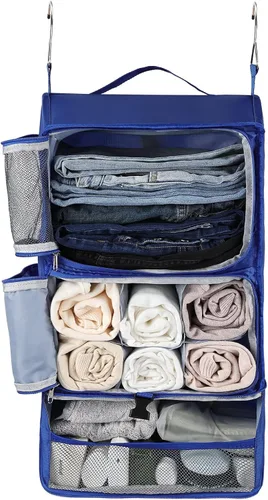 Vista 30 de Surblue Bolsa de Almacenamiento para Viaje con Estantes Colgantes, Cubo de Empaque de Compresión para Maleta Plegable con Capa Extensible de Gran