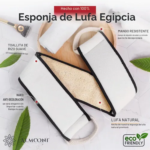 Vista 2 de ALMOONI Depurador de espalda para hombre para ducha, esponja de lufa, negro