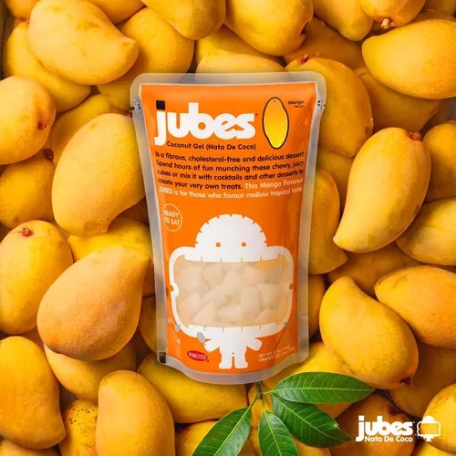 Vista 3 de Jubes Mango Nata De Coco Jelly Cubes 12.7 oz – Cubos de gelatina de coco y mango para sagú – Gel de coco en ingredientes de jarabe para té