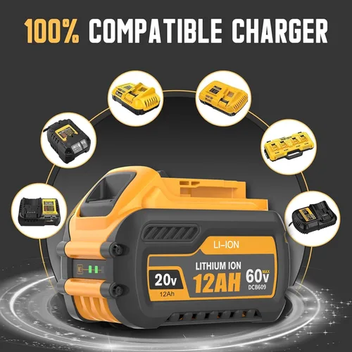 Vista 5 de Reemplazo de 12000 mAh para batería flexvolt 20v/60v Max compatible con baterías de 20/60 voltios 12.0Ah DCB609 DCB606 DCB612 DCB200 DCB201 DCB203