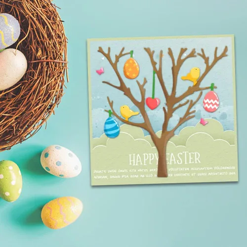 Vista 3 de Estivaux Huevos de Pascua troquelados de árbol para hacer tarjetas, conejito de Pascua, conejos de corte, juegos de troqueles de árbol, pájaros