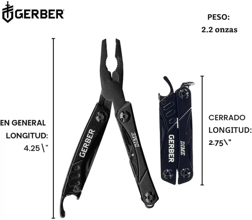 Vista 2 de Gerber Gear Dime 12-en-1 Mini EDC Multiherramienta - Pinzas de punta, cuchillo de bolsillo, llavero, abridor de botellas - Regalos para hombres