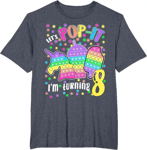 Vista 98 de Let's Pop-it I'm turning 8 Colorful 8th Birthday - Camiseta para niña, Negro