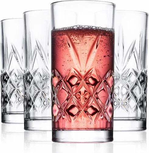Vista 9 de Royalty Art Kinsley Clovelly juego de 8 vasos altos de 12 onzas, vasos con diseño texturizado para beber agua, cerveza o soda, vajilla moderna