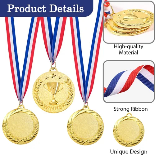 Vista 3 de Caydo 12/24 Pieces Gold Award Medals Metal Winner Medals for Award for Adults for Competitions, Sports Events, Party, 2 Inch