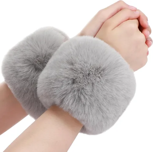 Vista 13 de SATINIOR Puños de muñeca de piel sintética cortos para mujer Beige