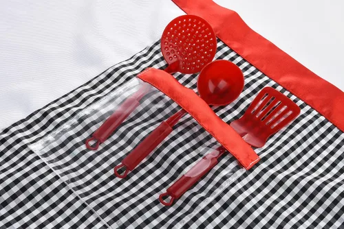 Vista 5 de ReliBeauty Conjunto de disfraz de chef para niños y niñas, juego de rol con delantal desmontable