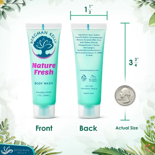 Vista 4 de BERGMAN KELLY Gel de baño de tamaño viaje (1 onza líquida, 100 unidades, Nature Fresh), deleita a tus invitados con un gel de baño refrescante
