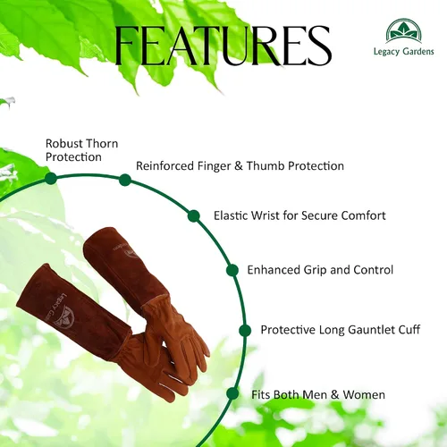 Vista 3 de Guantes de jardinería de cuero para mujeres y hombres, guantes largos de jardín, guanteletes de cuero de vaca resistentes a espinas para poda