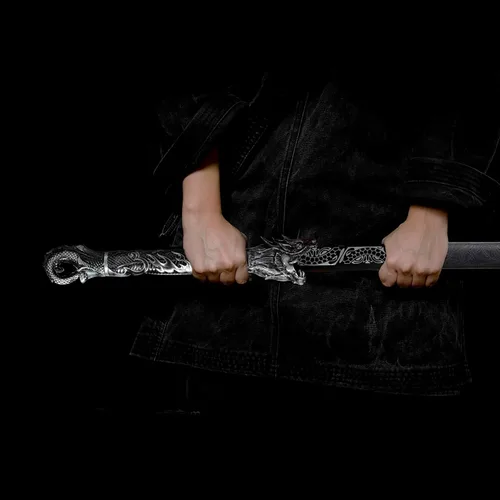 Vista 3 de Espada china de la dinastía Tang Dao de acero al carbono, hoja recta afilada, katana con patrón de dragón, funda