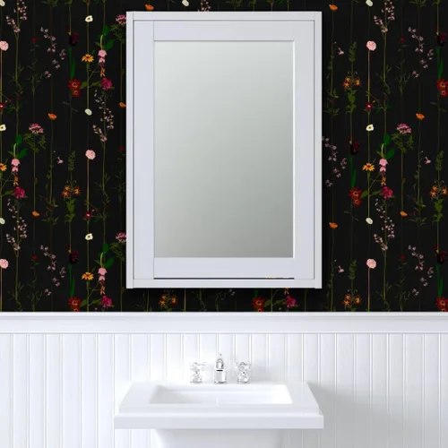 Vista 9 de Despegar y pegar papel tapiz Muestras – Moody Floral Dark Flower Stripe Wildflower Minimal Midcentury Modern Stripes Papel pintado personalizado