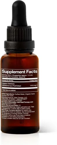 Vista 2 de Plant Therapy Suplemento de hierbas de saúco orgánico tintura de 1.0 fl oz (1 oz), apoyo inmunológico, ayuda a calmar las molestias nasales