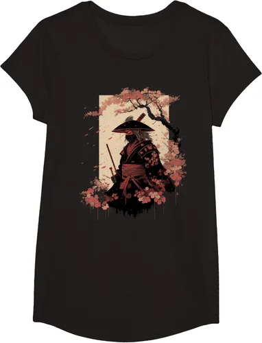 Vista 3 de Camiseta estética vintage samurái de arte japonés samurái retro cereza, Negro