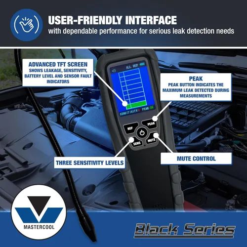 Vista 5 de Detector de fugas de refrigerante infrarrojo de serie negra Mastercool 55600-A – Sensor IR de 10 años, selección inteligente de refrigerante