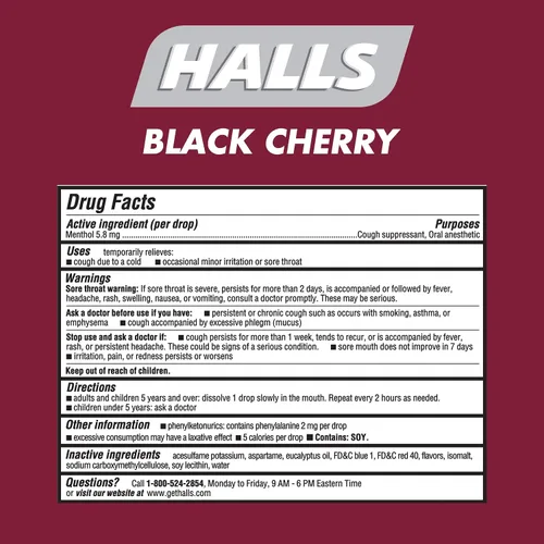 Vista 7 de Halls, Gotas para la tos sin azúcar, cereza negra, 25