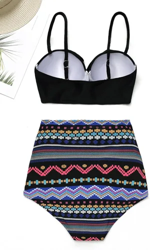 Vista 6 de Conjunto de bikini de mujer floral de cintura alta vintage Strappy Push Up traje de baño
