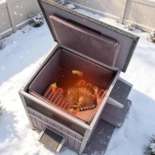 Vista 9 de GUTINNEEN Heated Outdoor Cat House Weatherproof, Insulated Liner, Outside