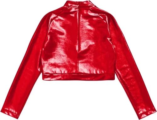 Vista 4 de JEATHA Camiseta corta de manga larga con lentejuelas brillantes para niños y niñas, con cuello alto falso, camisetas atléticas de jazz hip-hop