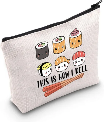 Vista 8 de POFULL Regalo para amantes del sushi, bolsa de cosméticos This is How I Roll, regalo de fiesta de sushi, cocina japonesa, regalo para amantes