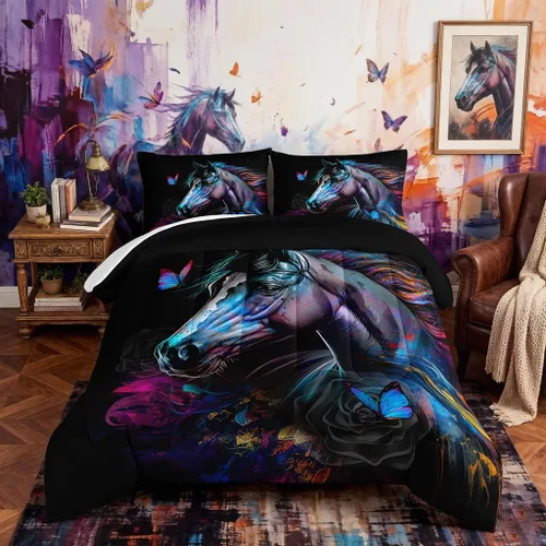 Vista 21 de Juego de edredón de mariposa HOSIMA con 2 fundas de almohada, edredón de galaxia con cielo estrellado lunar, decoración de habitación de mariposas