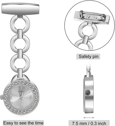 Vista 4 de Relojes de enfermera para enfermeras, médicos, relojes de enfermería personalizados, con nombre grabado, pin de solapa en el reloj de enfermería
