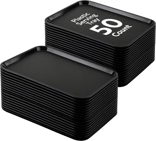 Vista 32 de Restaurantware Bandejas de comida rápida, paquete de 10 bandejas de plástico para cafetería, de 10 x 14 pulgadas, rectangulares verdes, aptas