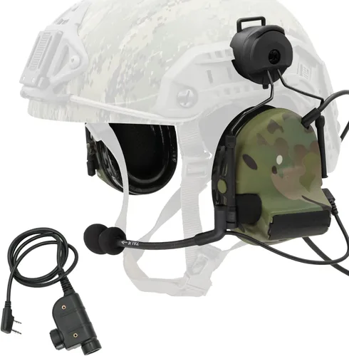 Vista 10 de Auriculares tácticos tipo casco con U94 PTT 2pin,Auriculares con cancelación de ruido, para tiro de caza de Airsoft Negro