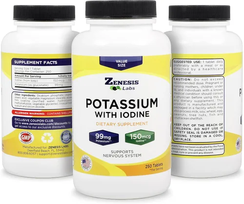 Vista 6 de Suplemento de apoyo con gluconato de potasio con yodo Kelp, de 250 comprimidos, 0,003 oz por tableta con 0,000005 oz de yodo, para la presión