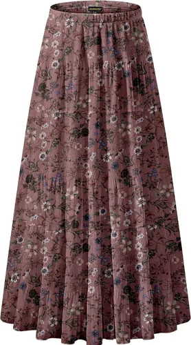 Vista 38 de NASHALYLY - Faldas largas de gasa, acampanadas, plisadas, con cintura alta y elástica para mujer Albaricoque Rosa Floral