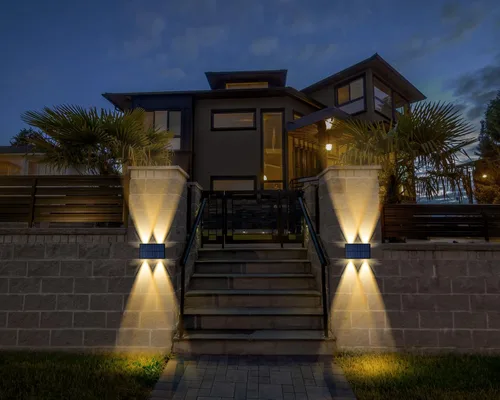 Vista 3 de Luces solares para iluminación exterior, arriba y abajo, luz solar para exteriores, dos modos de iluminación, encendido/apagado automático, IP65