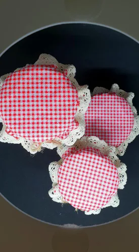 Vista 9 de DLK - 10 fundas elásticas para frascos - 100% algodón, patrón elástico de cuadros rojos (cuadros) - Cuenco con tapa de fermentación transpirable