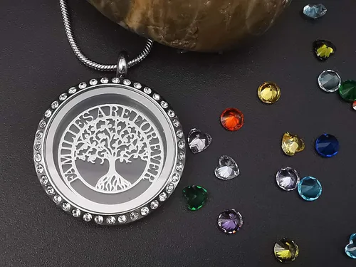 Vista 5 de GOKING Familes are Forever Family Tree of Life - Collar flotante con 24 piedras natales 1181in colgante redondo de acero inoxidable con bonita caja