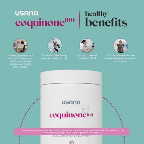 Vista 5 de USANA CoQuinone 100 CoQ10 CoQ10 Coenzima Q10 Suplemento con ácido alfa-lipoico para apoyar la salud cardíaca* - 56 cápsulas blandas - Suministro