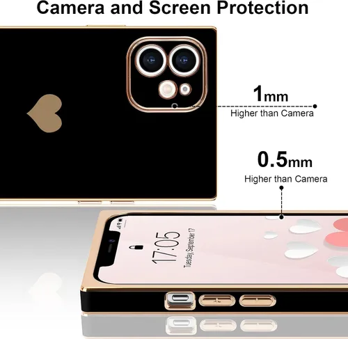 Vista 4 de Compatible con iPhone 12 Funda Rectangular Bonita Chapado Dorado Lujo Corazón de Amor Funda de Teléfono para Mujeres Niñas A Prueba de Golpes